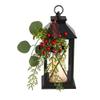 Nearly Natural 12in. Holiday Berries and Greenery Metal Lantern Artificial Table Christmas Arrangement with LED Candle Included view 1