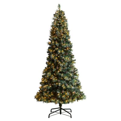 Nearly Natural 9ft. Frosted Tip British Columbia Mountain Pine Artificial Christmas Tree with 700 Clear Lights, Pine Cones and 1512 Bendable Branches