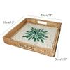 13 Inch Rattan Serving Basket with Green Beige Inlay Nacre Flat Bottom, Square Round Woven Basket Tray with Handles and 2 Inch Raised Side, Handmade Wicker Coffee Table Serving Tray Dcor, Exxacttorch view 2