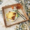 13 Inch Rattan Serving Basket with Green Beige Inlay Nacre Flat Bottom, Square Round Woven Basket Tray with Handles and 2 Inch Raised Side, Handmade Wicker Coffee Table Serving Tray Dcor, Exxacttorch view 3