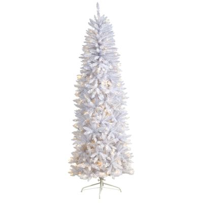 Nearly Natural 7ft. Slim White Artificial Christmas Tree with 300 Warm White LED Lights and 955 Bendable Branches