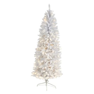 Nearly Natural 6ft. Slim White Artificial Christmas Tree with 250 Warm White LED Lights and 743 Bendable Branches