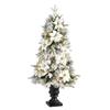 Nearly Natural 4ft. Flocked Artificial Christmas Tree with 223 Bendable Branches and 100 Warm Lights in Decorative Urn view 1