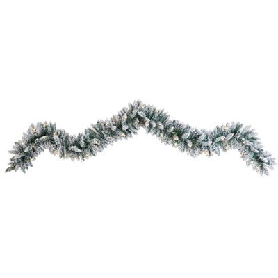 9ft. Flocked Artificial Christmas Garland with 50 Warm White LED Lights,Green