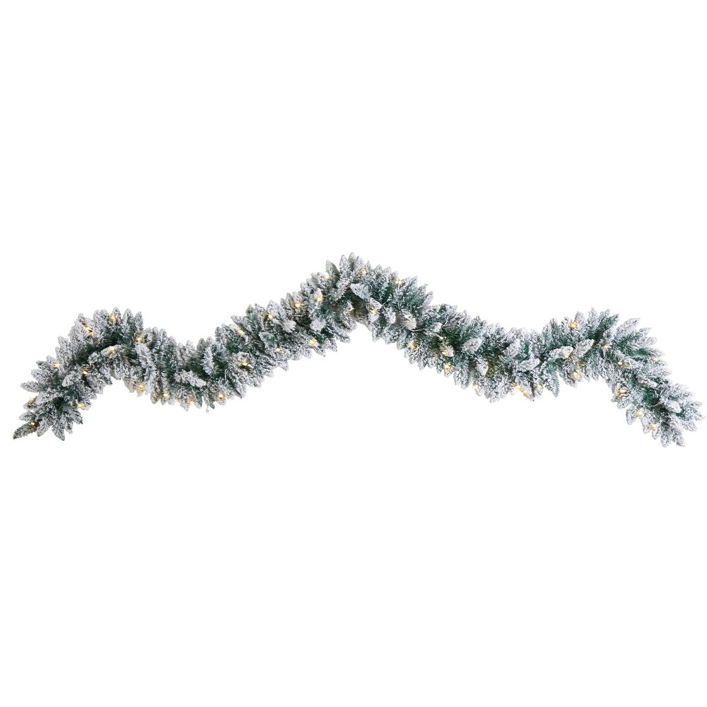 9ft. Flocked Artificial Christmas Garland with 50 Warm White LED Lights,Green
