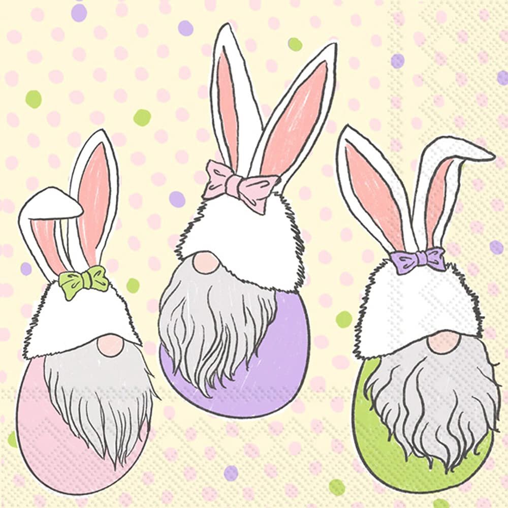 IHR Ideal Home Range 3-Ply Cocktail Size Paper Party Napkins, 20-Count, 5" x 5", Easter Gnomes