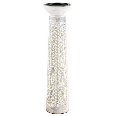 47th & Main Mango Wood Carved Pedestal Candle Holder, Large, Antique White