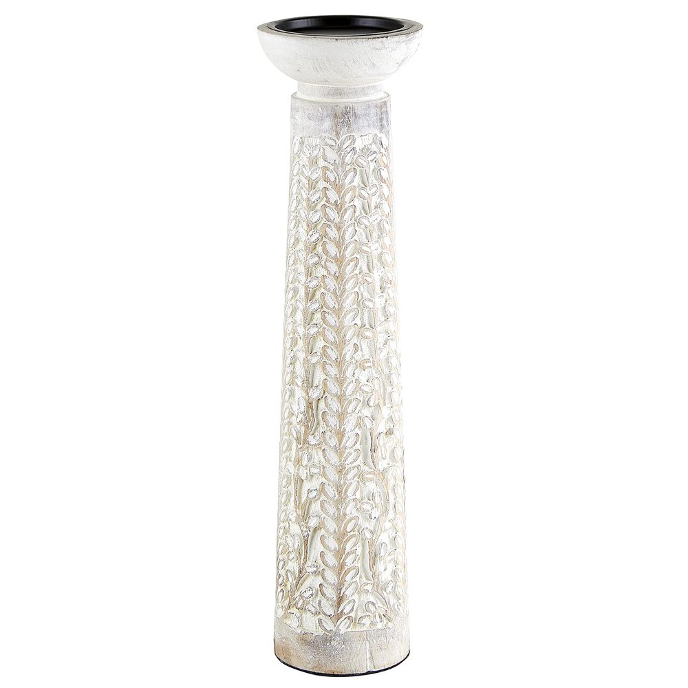 47th & Main Mango Wood Carved Pedestal Candle Holder, Large, Antique White