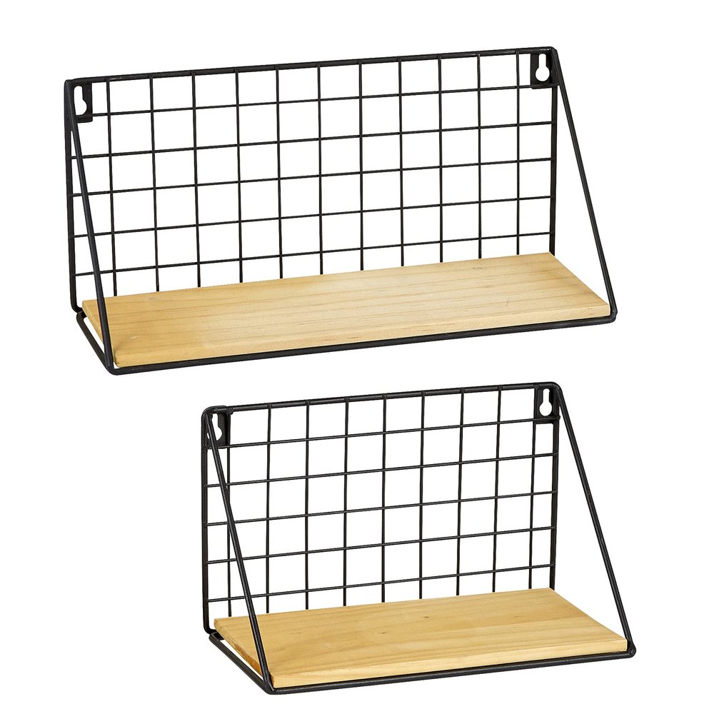 47th & Main Wooden Floating Wall Shelf, Set of 2, Natural/Black