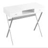 Atlin Designs Metal Sturdy Legs 48" Contemporary Modern Computer Writing Desk with Drawers and Open Shelf in Glossy White and Silver view 1