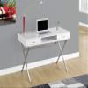 Atlin Designs Metal Sturdy Legs 48" Contemporary Modern Computer Writing Desk with Drawers and Open Shelf in Glossy White and Silver view 2