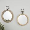 47th & Main Beaded Wood Round Decorative Wall Mirror, 14.57" Diameter, Natural view 2