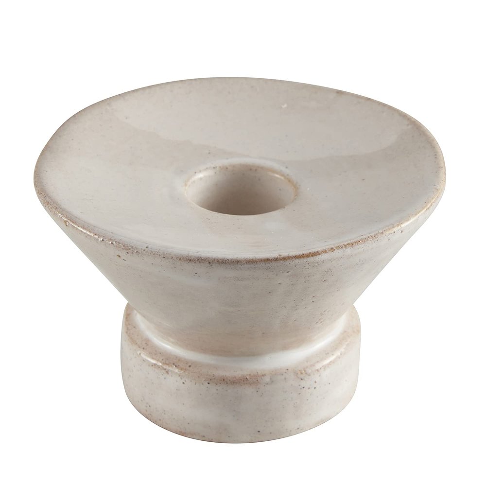 47th & Main Rustic Ceramic Taper Candle Holder, 4" Dia x 2.6" H, Cream