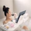 3-in-1 Premium Bathtub Caddy, Laptop Desk & Bed Tray with Extendable Arms and Adjustable Legs - Includes a Free Soap Dish, Two Spa Trays and Tablet/Wine Glass/Candle/Phone Holders - White Bamboo view 1