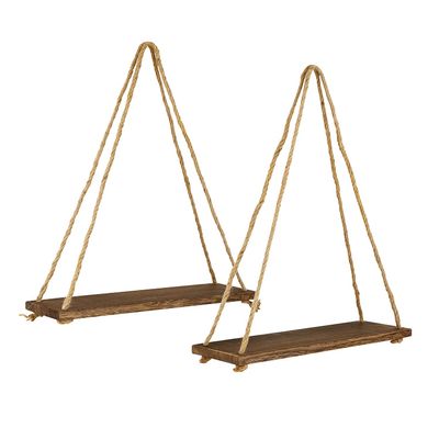 47th & Main Wooden Triangular Wall Shelf, Set of 2, Natural/Jute
