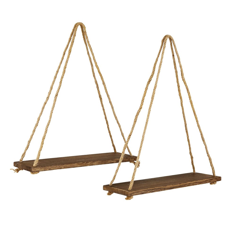 47th & Main Wooden Triangular Wall Shelf, Set of 2, Natural/Jute