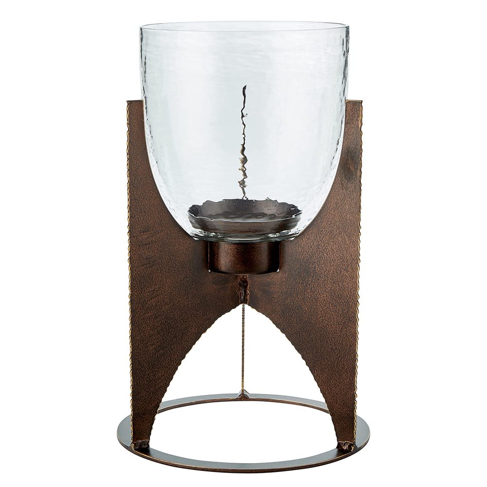 47th & Main Vintage Hurricane Glass Candle Holder, 6" Dia x 12" H, Bronze Stand