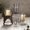 47th & Main Vintage Hurricane Glass Candle Holder, 6" Dia x 12" H, Bronze Stand view 2