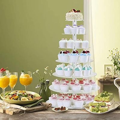 3/4/5/6 Tier Clear White Round Cup Cake Stand Acrylic Cupcake Stand Supplies Display Tower Wedding Birthday Party Decoration (4 Tiers)