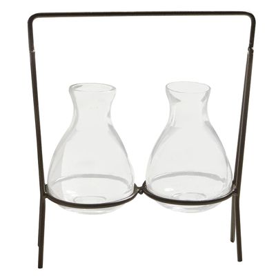 47th & Main 2 Conical Glass Vase in Holder, 7" Tall, Clear