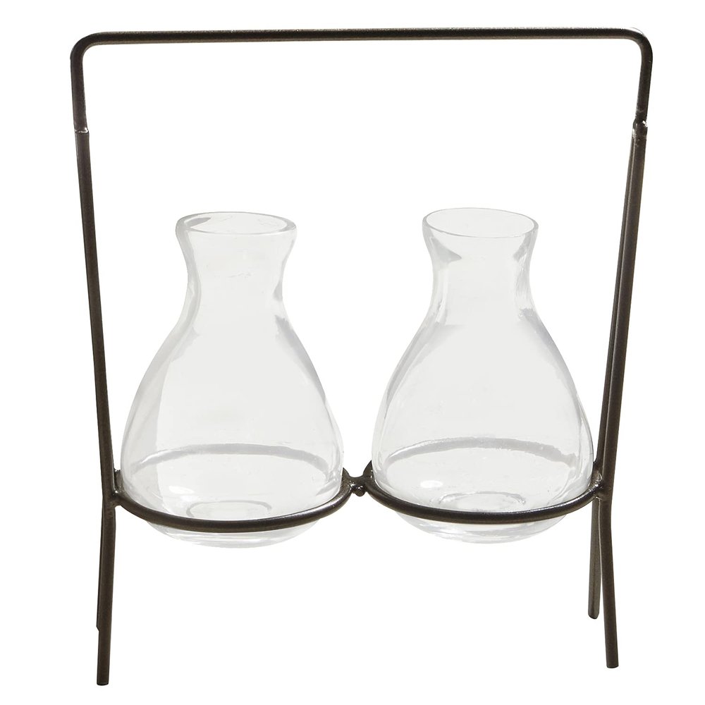 47th & Main 2 Conical Glass Vase in Holder, 7" Tall, Clear