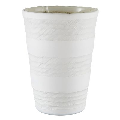 47th & Main Glass Decorative Vase, 7" Tall, Matte White Stripes