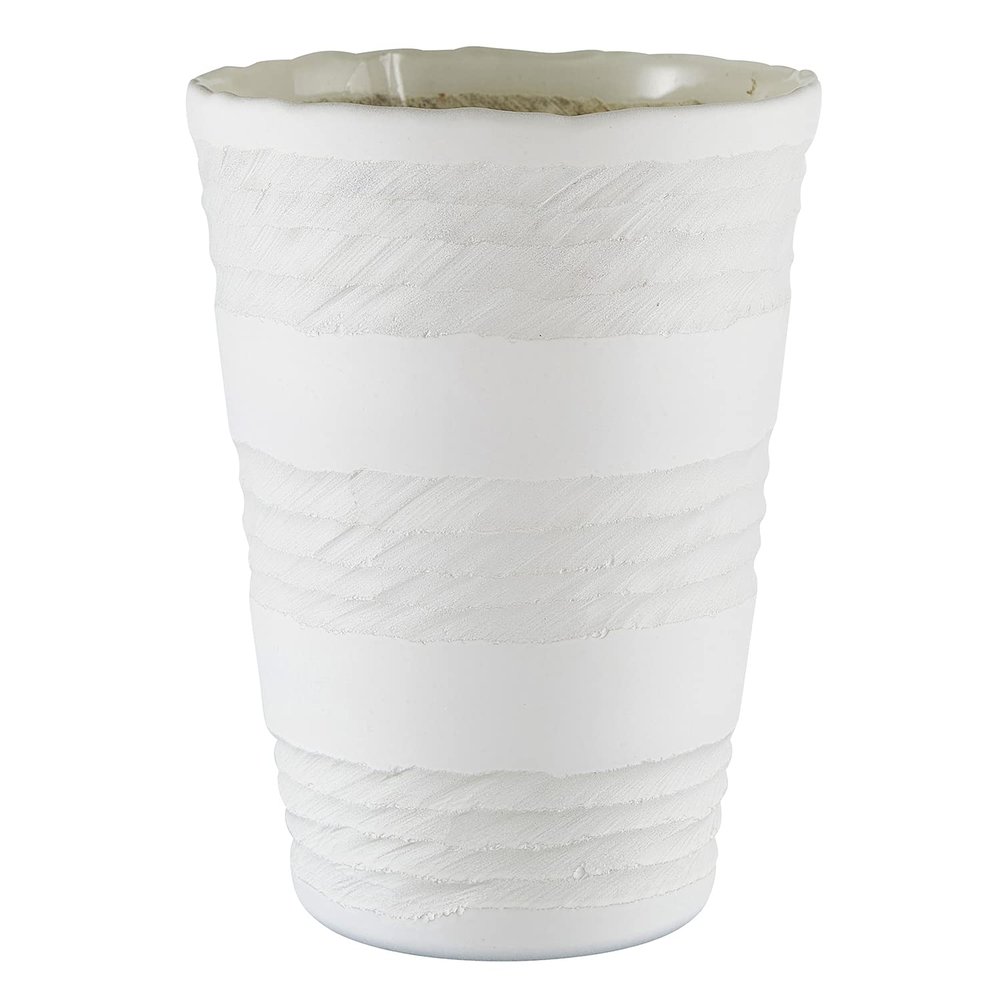 47th & Main Glass Decorative Vase, 7" Tall, Matte White Stripes
