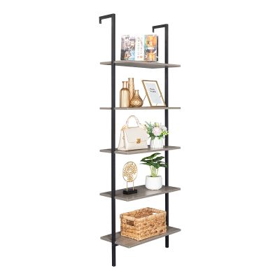 5-Tier Wood Bookcase,Industrial Modern Ladder Shelf Wood Shelves with Metal Frame for Living Room,Kitchen,Office