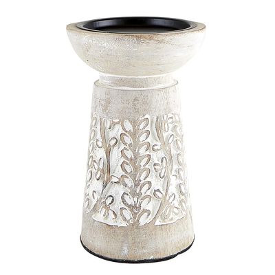 47th & Main Mango Wood Carved Pedestal Candle Holder, Small, Antique White