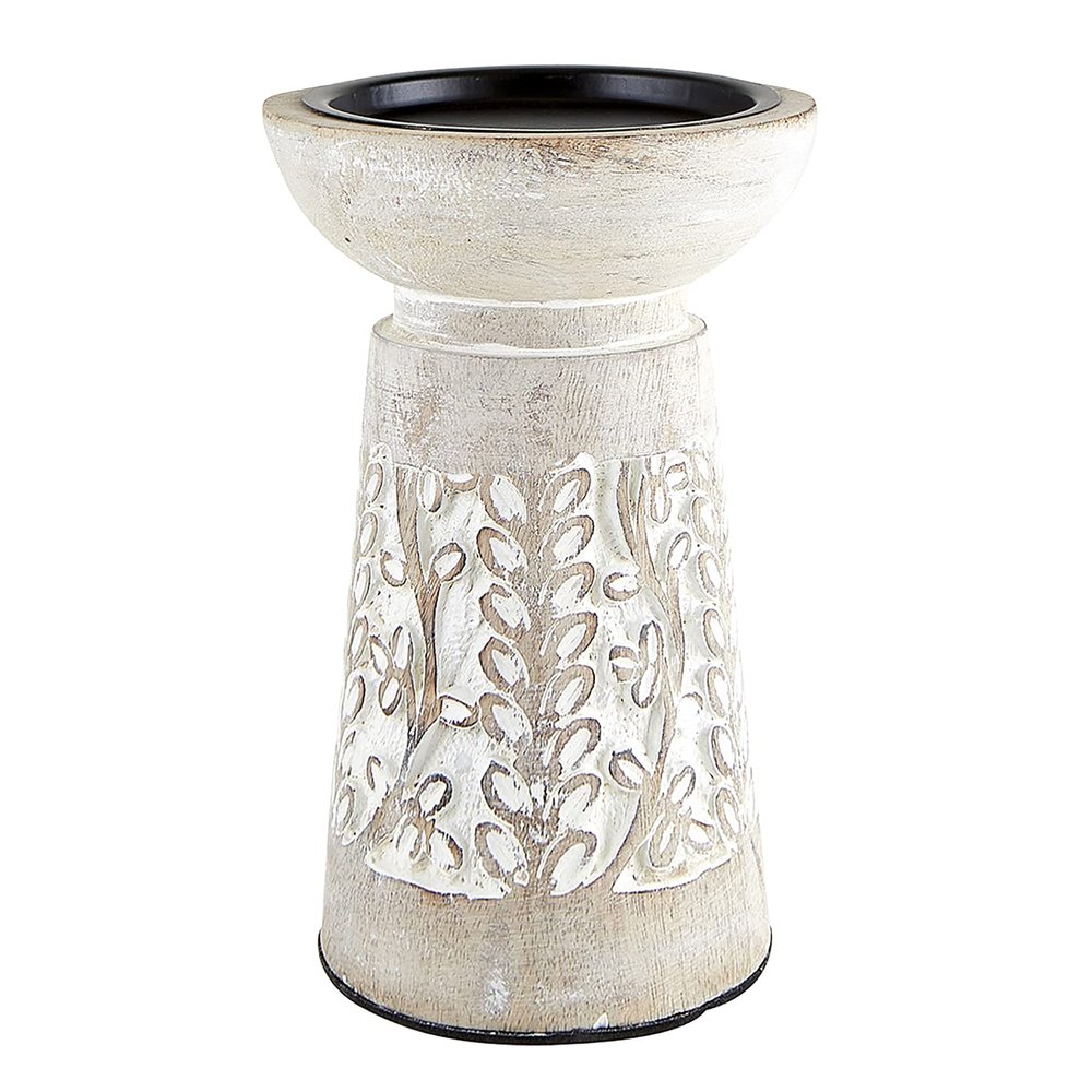 47th & Main Mango Wood Carved Pedestal Candle Holder, Small, Antique White