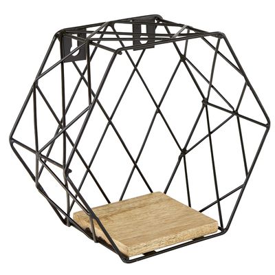 47th & Main Honeycomb Hexagon Floating Wall Shelf, Small, Mango Wood/Black