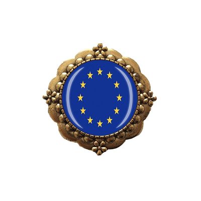 3D European Union Flag Glass Crystal Brooch Metal Souvenir Men Women Clothes Decoration Valentine's Day Birthday Gift