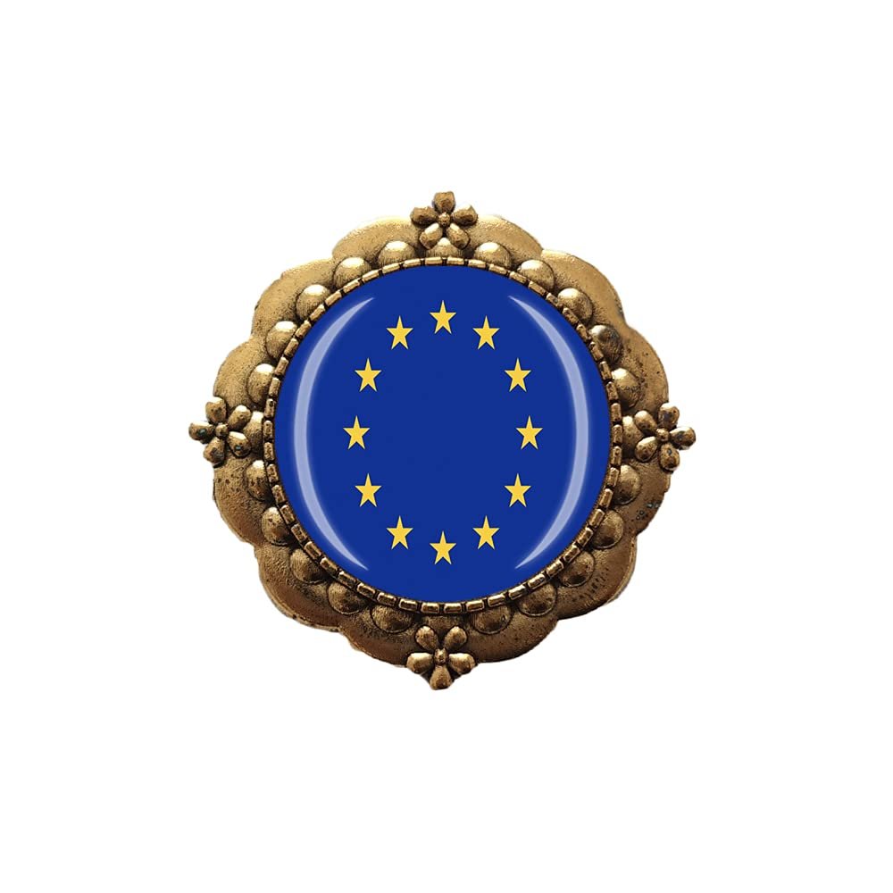3D European Union Flag Glass Crystal Brooch Metal Souvenir Men Women Clothes Decoration Valentine's Day Birthday Gift