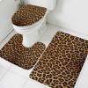 3 Pieces Bathroom Rug Set, Leopard Bathroom Decor Washable Non Slip Water Absorbent Bath Rug, Toilet Seat/Lid Cover, U-Shaped Toilet Mat Floor Rug, Sexy Leopard Skin Cheetah Home Decorations view 1