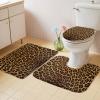 3 Pieces Bathroom Rug Set, Leopard Bathroom Decor Washable Non Slip Water Absorbent Bath Rug, Toilet Seat/Lid Cover, U-Shaped Toilet Mat Floor Rug, Sexy Leopard Skin Cheetah Home Decorations view 2