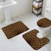 3 Pieces Bathroom Rug Set, Leopard Bathroom Decor Washable Non Slip Water Absorbent Bath Rug, Toilet Seat/Lid Cover, U-Shaped Toilet Mat Floor Rug, Sexy Leopard Skin Cheetah Home Decorations view 3