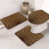 3 Pieces Bathroom Rug Set, Leopard Bathroom Decor Washable Non Slip Water Absorbent Bath Rug, Toilet Seat/Lid Cover, U-Shaped Toilet Mat Floor Rug, Sexy Leopard Skin Cheetah Home Decorations view 4