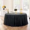 108in Black Tulle Table Skirts for Rectangle Tables 4/6/8ft, 2-Layer Gold Grim Ruffle Tulle Tutu Cloth Table Skirt 9ft Long Decor Birthday Party Wedding Graduation Cake Dessert(No Table Cover) view 2