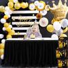 108in Black Tulle Table Skirts for Rectangle Tables 4/6/8ft, 2-Layer Gold Grim Ruffle Tulle Tutu Cloth Table Skirt 9ft Long Decor Birthday Party Wedding Graduation Cake Dessert(No Table Cover) view 4