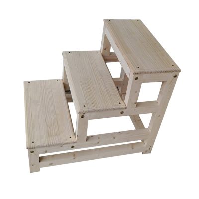 JLXJ 3 Tier Wood Step Stools, Beige Heavy Duty Stepping Ladder for Tall Beds, Waterproof Non-Slip Stool for Adults, Load: 150kg /330Ibs
