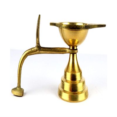 ASHIRWAD Brass Oil/Ghee Aarti Jyot Diya Lamp with Handle Arti for Puja Heavy Sturdy One | AE000010-04 (2.5 Inch)