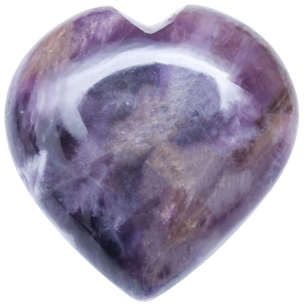 Crocon 50 mm Amethyst Heart stone Big Heart Shape Puff Stones Set 450+ Carats Pocket Crystal Healing Tumble Collection Palm Worry Stone Good Luck Charm Meditation Gift Craft Home Decor