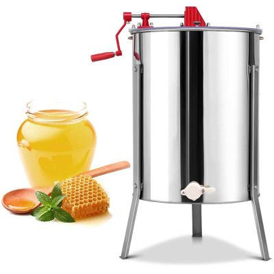 AIZYR Stainless Steel Honey Machine, Manual Honey Extractor with Stand and Lids, Honey Separator Used for Honey, Vegetable Dehydration, Wine Residue, Herbal Filtering