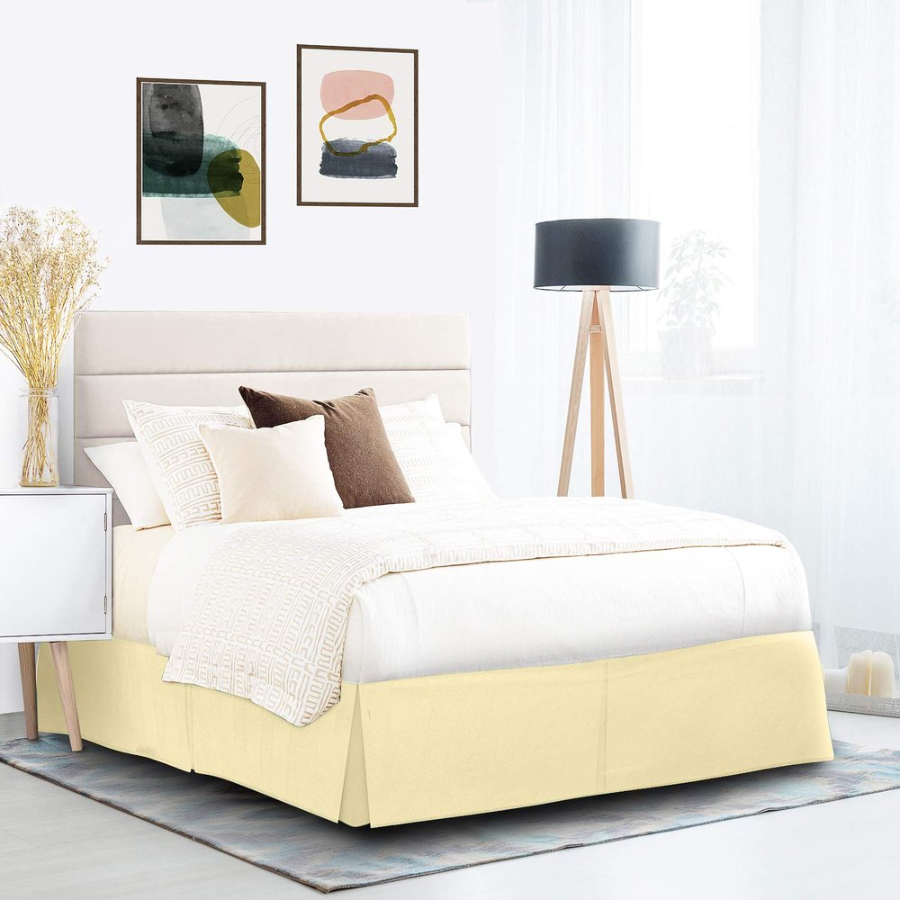 600 Thread Count 100% Cotton 1PC Tailored Pleated Bed Skirt Dust Ruffle Bed Skirt Never Lift Your Mattress Classic 18Drop Length Pleated Styling,Ivory/Split Cal-King