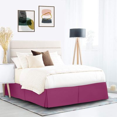 600 Thread Count 100% Cotton 1PC Tailored Pleated Bed Skirt Dust Ruffle Bed Skirt Never Lift Your Mattress Classic 18Drop Length Pleated Styling,Magenta/Split Queen