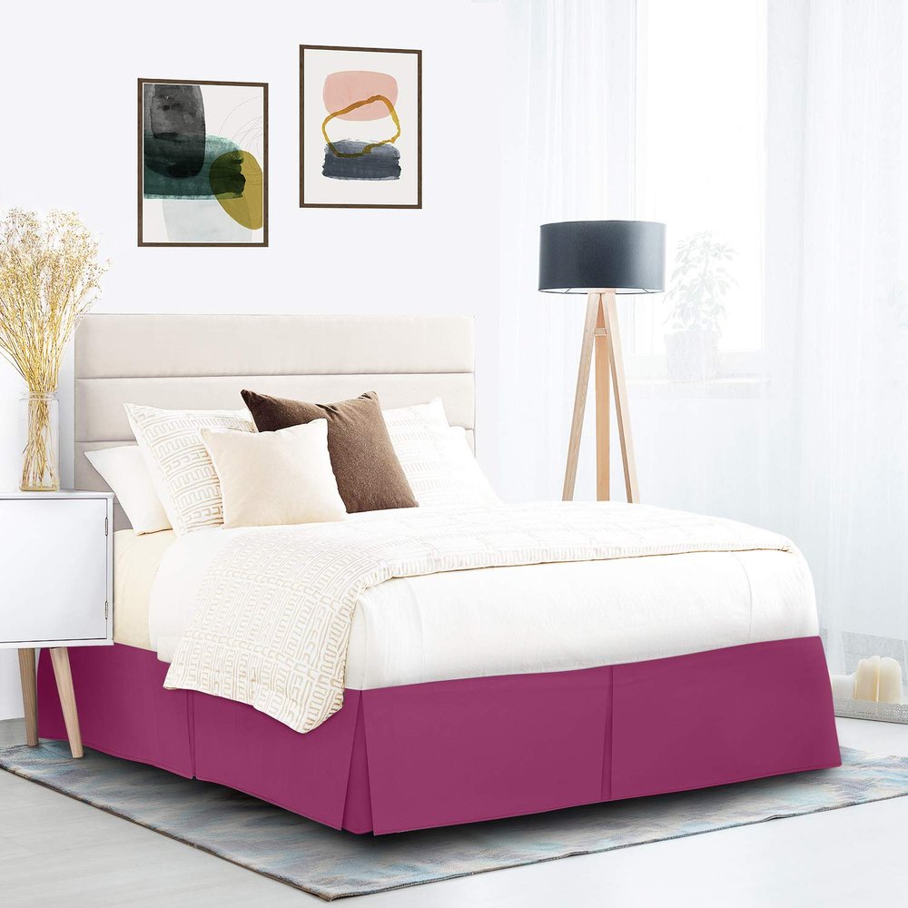600 Thread Count 100% Cotton 1PC Tailored Pleated Bed Skirt Dust Ruffle Bed Skirt Never Lift Your Mattress Classic 18Drop Length Pleated Styling,Magenta/Split Queen