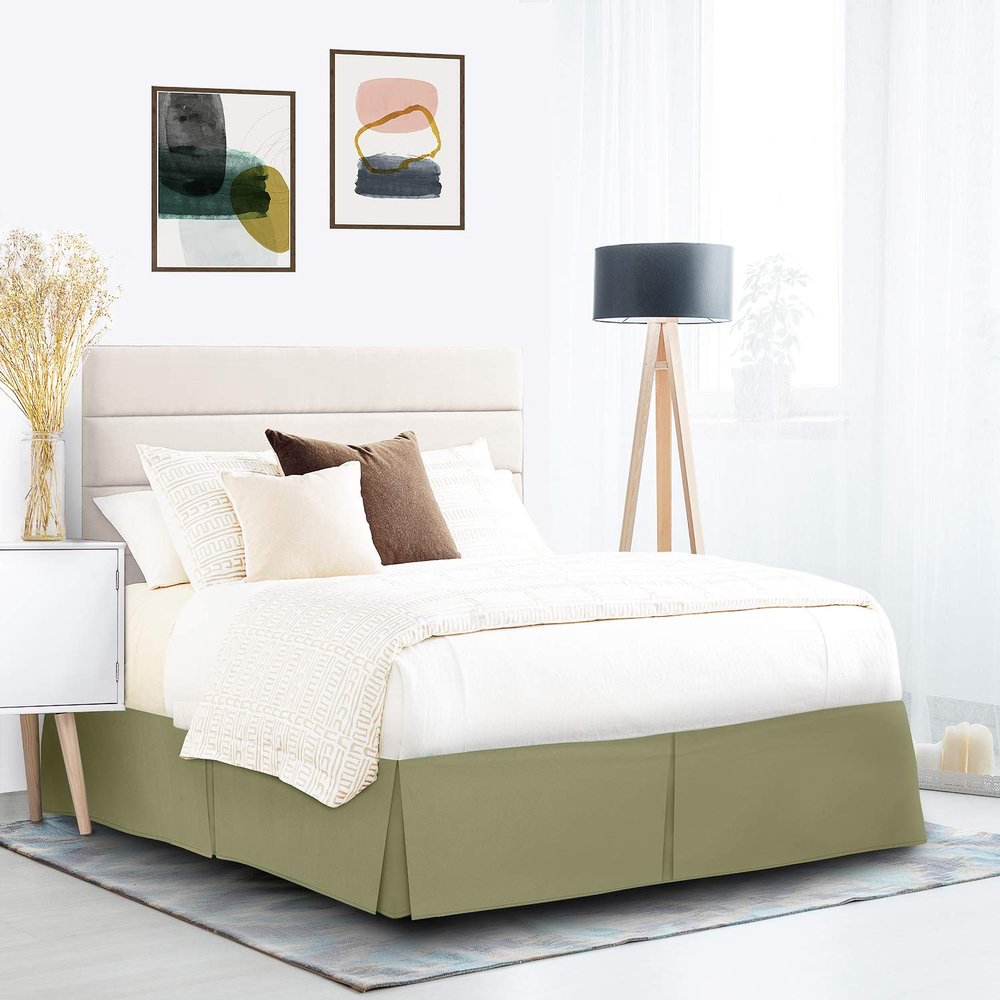600 Thread Count 100% Cotton 1PC Tailored Pleated Bed Skirt Dust Ruffle Bed Skirt Never Lift Your Mattress Classic 18Drop Length Pleated Styling,Olive/Split Cal-King