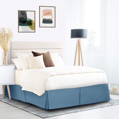 600 Thread Count 100% Cotton 1PC Tailored Pleated Bed Skirt Dust Ruffle Bed Skirt Never Lift Your Mattress Classic 18Drop Length Pleated Styling,Blue Heaven/Split Cal-King