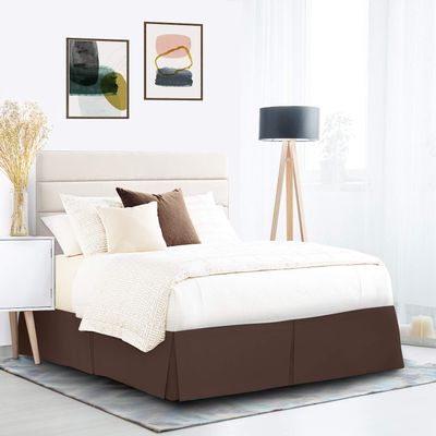 600 Thread Count 100% Cotton 1PC Tailored Pleated Bed Skirt Dust Ruffle Bed Skirt Never Lift Your Mattress Classic 18Drop Length Pleated Styling,Dark Brown/Split King