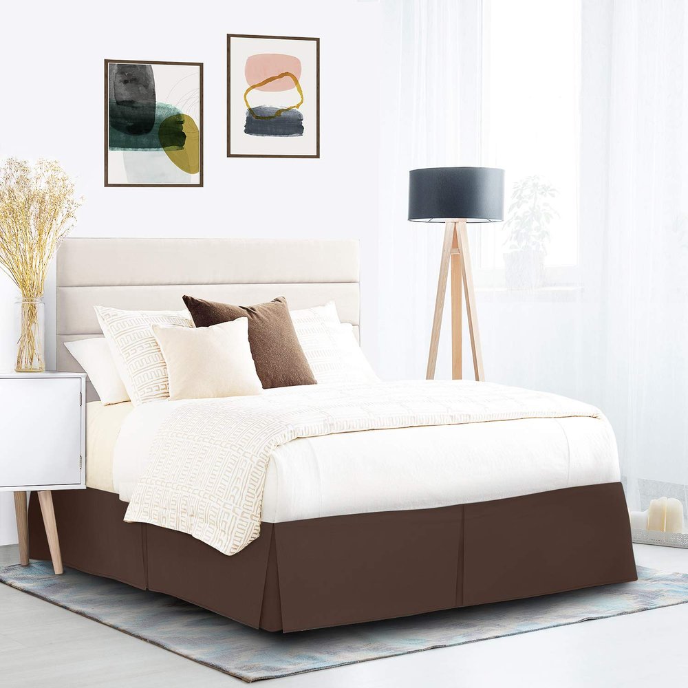 600 Thread Count 100% Cotton 1PC Tailored Pleated Bed Skirt Dust Ruffle Bed Skirt Never Lift Your Mattress Classic 18Drop Length Pleated Styling,Dark Brown/Split King